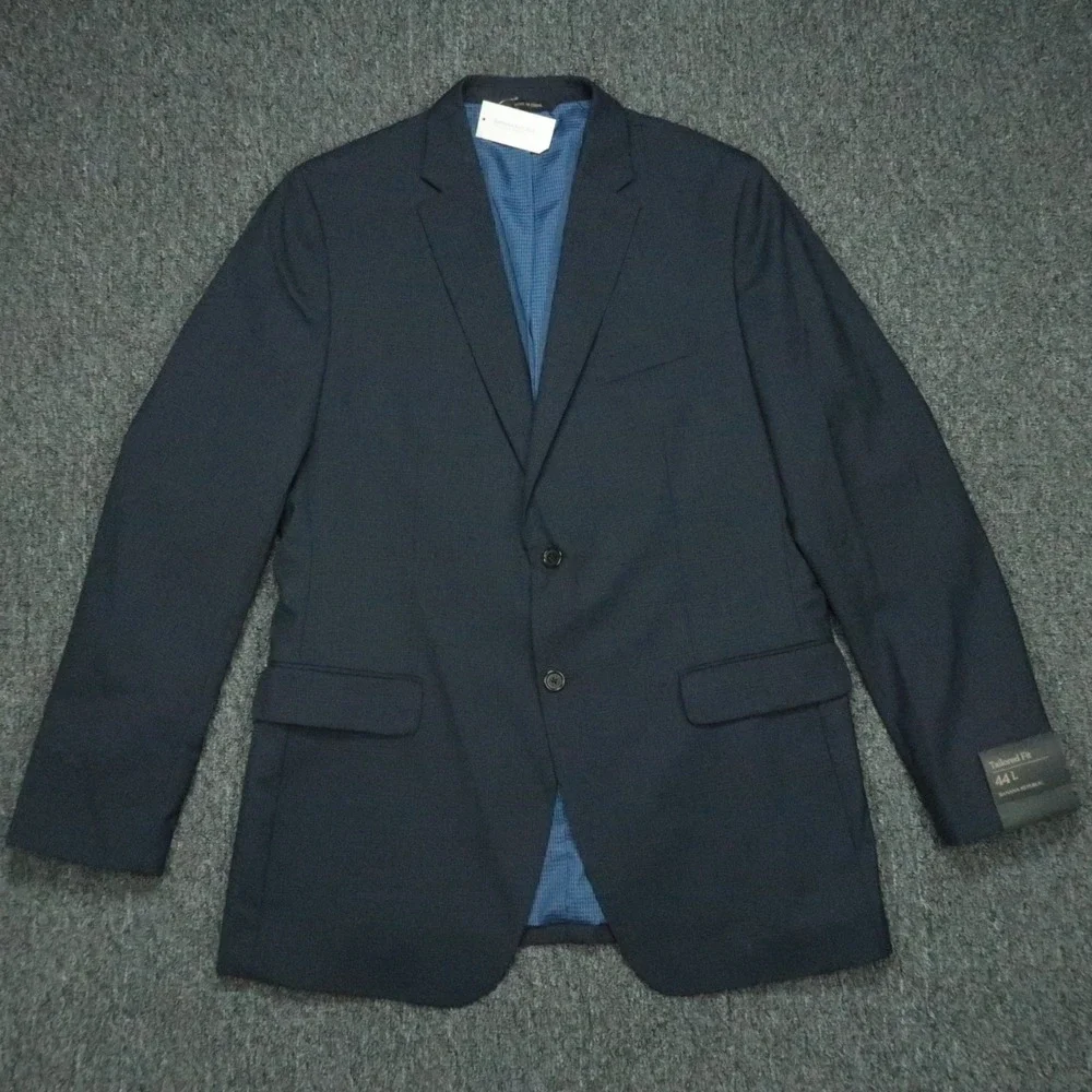 Banana Republic Blazer‎ Men 44L Blue Plaid Tailored Fit Wool Sport Coat Jacket